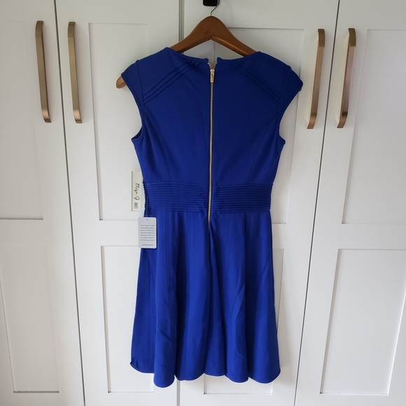 Eliza J Pintucked Waist Seamed Ponte Knit Fit & Flare Dress Blue Size 8 - Picture 3 of 11